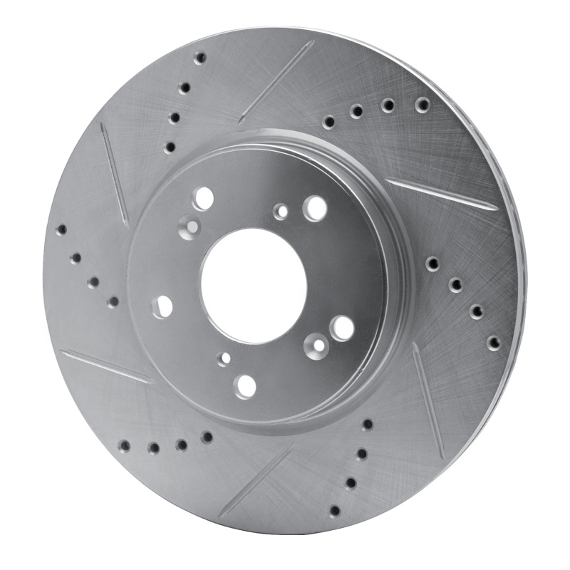 Honda Civic Brake Rotor (1) - Front Left - R1 Concepts - Drilled & Slotted - Silver - `13-`25